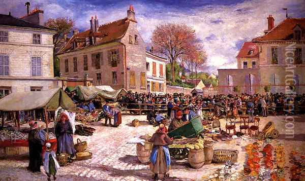 Market Place at Pontoise Oil Painting - Ludovic Piette