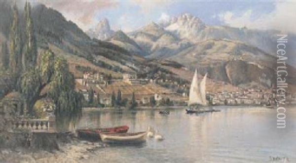 Ansicht Von Montreux Oil Painting - Franz Mueller