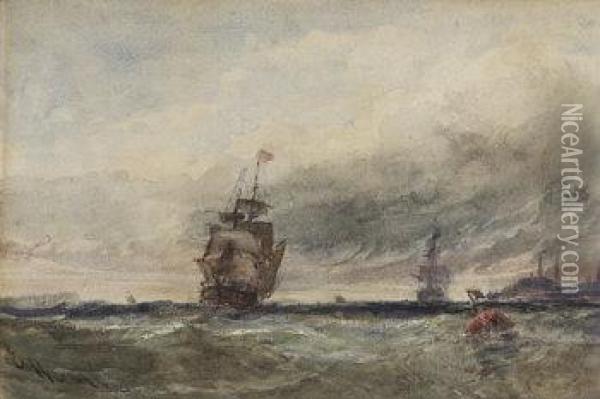 A Brig Running Up Channel Oil Painting - Edwin Hayes