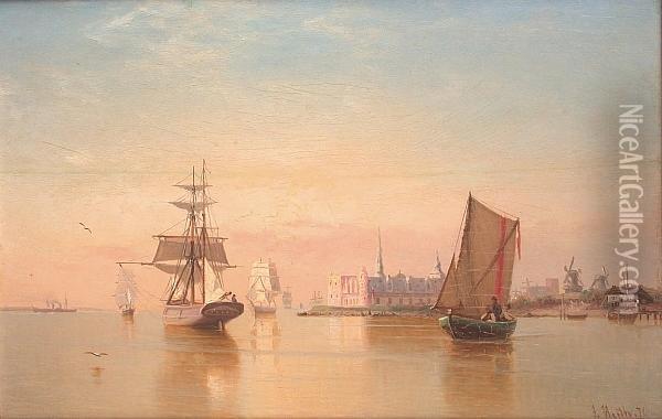 Shipping In The Sound On A Calm Day Oil Painting - Julius Huth
