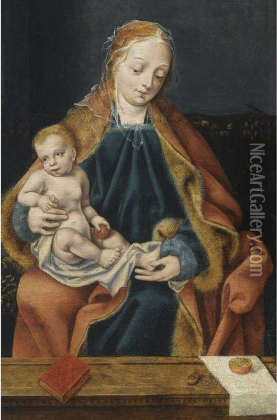 The Virgin And Child With An Orange Oil Painting - Joos Van Cleve