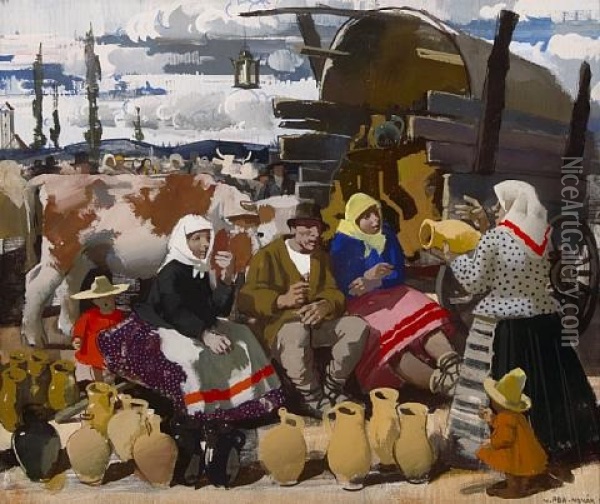At The Market Oil Painting - Vilmos Aba-Novak