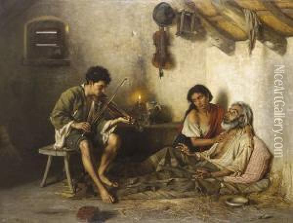 A Ven Cigany Oil Painting - Janos Johann Valentiny