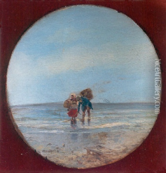 Pescadores En La Playa Oil Painting - Jose Navarro Llorens