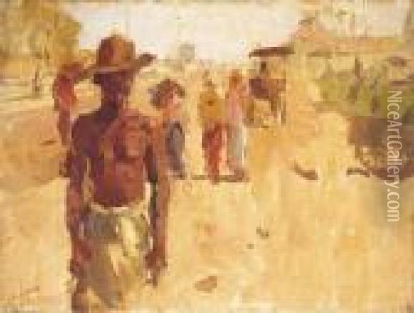 Man At The Kraton Oil Painting - Isaac Israels
