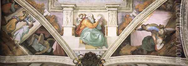 Frescoes above the entrance wall 1508-12 Oil Painting - Michelangelo Buonarroti