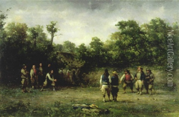 Joueurs De Boules Bretons Oil Painting - Adolphe Pierre Leleux