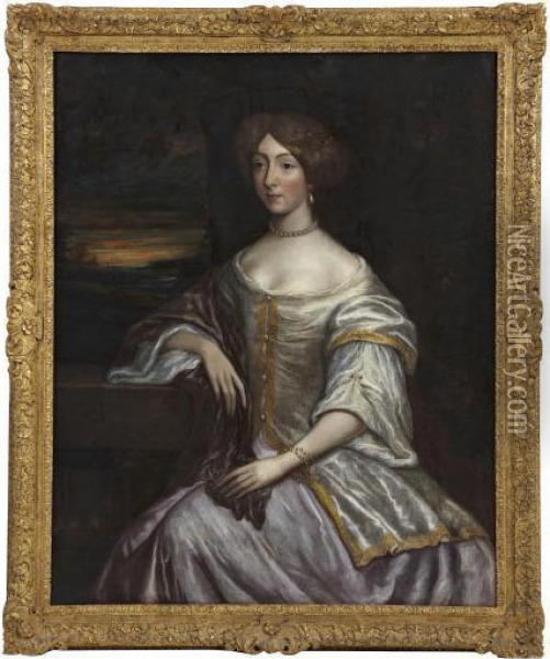 Portrait Of A Lady With Pearl Jewels Oil Painting - Sir Peter Lely