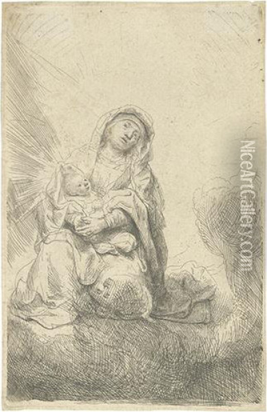 The Virgin And Child In The Clouds. Oil Painting - Rembrandt Van Rijn