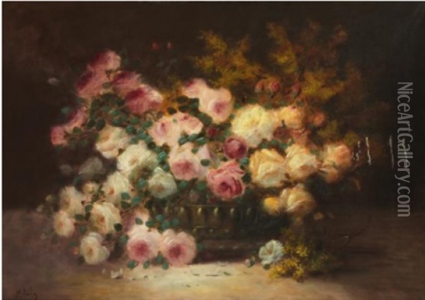 Panier De Roses Oil Painting - Luis Melendez