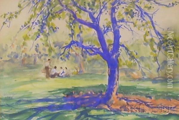 View With A Group Of People Oil Painting - John Fox