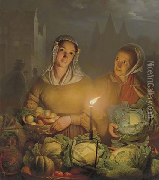 The Vegetable Market Oil Painting - Petrus van Schendel