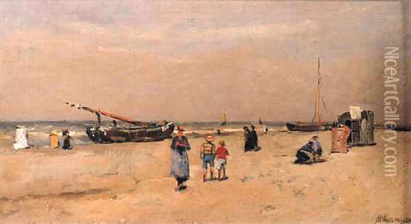 A summers' day at the beach Oil Painting - Jan Hillebrand Wijsmuller