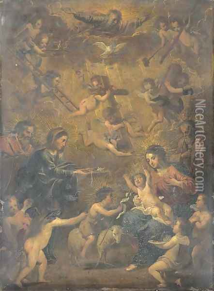 The Holy Family with the Trinity Oil Painting - Sevillian School
