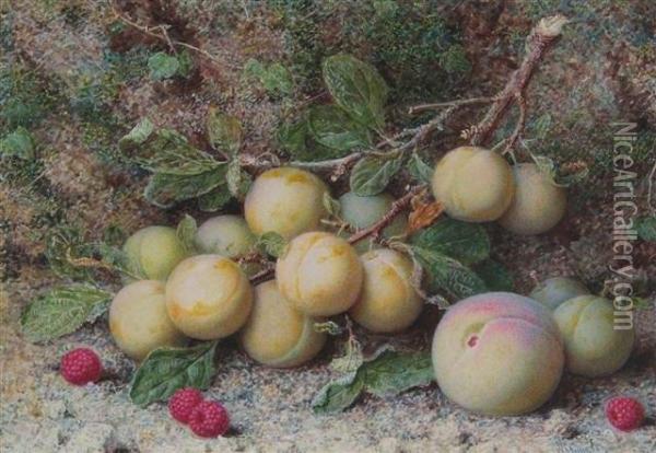 Still Life With Peaches And Raspberries On A Bank Oil Painting - William Hough