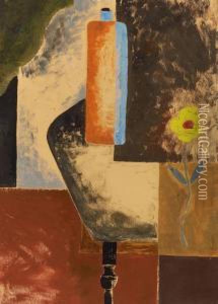 Stilleben Mit Gelberblume Und Tonflasche Oil Painting - Franz Wilhelm Seiwert
