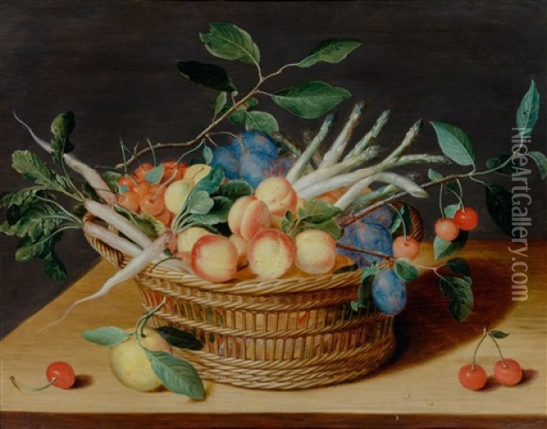 Still Life With Fruits And Vegetables In A Basket Oil Painting - Isaac Soreau
