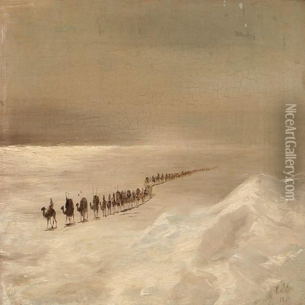 Caravan In The Desert Oil Painting - Hans Nikolaj Hansen