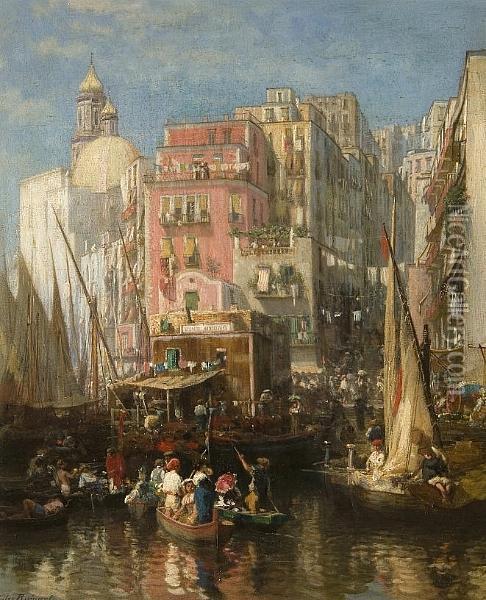 Venetian Canal Scene Oil Painting - Jules Ruinart De Brinant