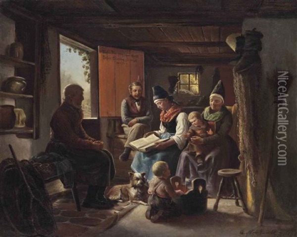 Story Time Oil Painting - Bengt Nordenberg