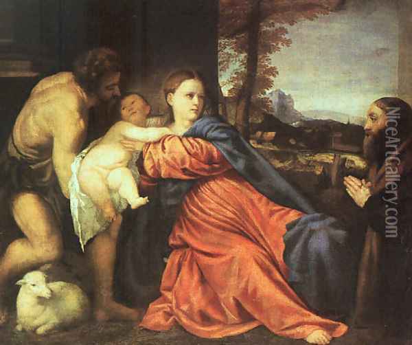 Holy Family and Donor 1513-14 Oil Painting - Tiziano Vecellio (Titian)