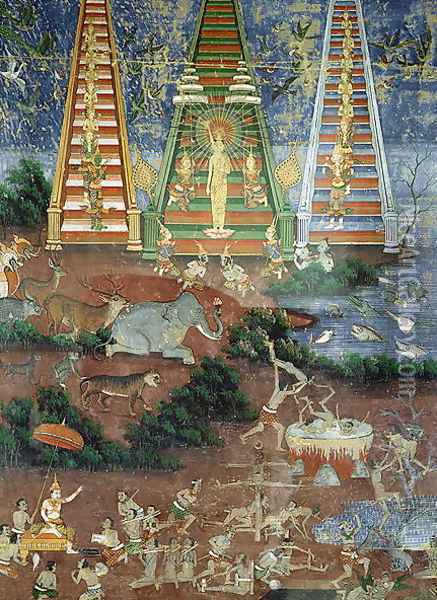 Buddha Descending from the Heaven of Thirty Three Gods Oil Painting - Anonymous Artist
