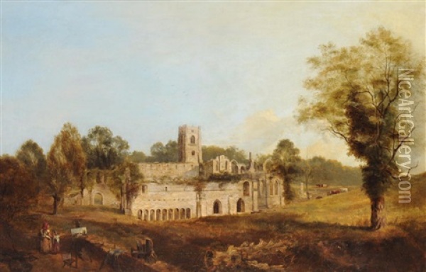 A View Of Fountains Abbey Oil Painting - George Cuitt the Younger