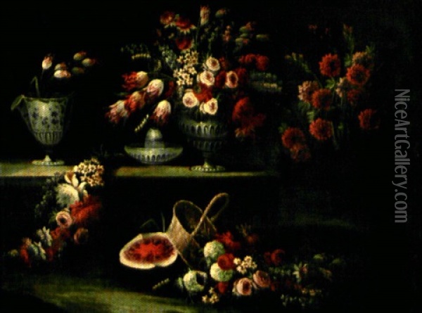 Composition Florale Sur Un Entablement Oil Painting - Giacomo Nani