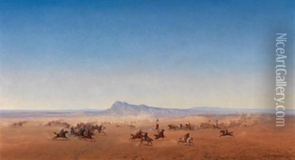 Reitergefecht Zwischen Arabern Und Franzosischer Kolonial-kavallerie (chasseurs D'afrique) Oil Painting - Henrik August Ankarcrona