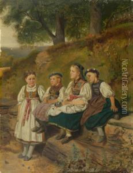 Four Girls Oil Painting - Rafael Ritz
