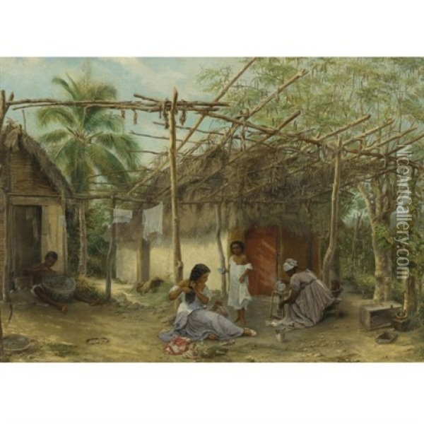 Mulatto Girl's Toilette, A Scene In Cuba Oil Painting - Joaquim Cuadras