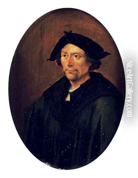 Portrait of a gentleman, half-length, in a black robe and a black hat Oil Painting - German School
