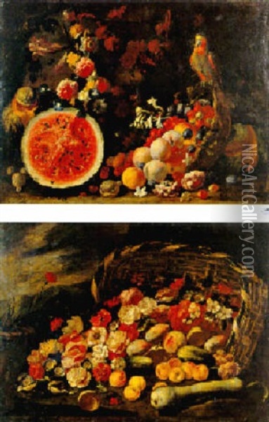 Una Zucca, Un'anguria E Altri Frutti Oil Painting - Abraham Brueghel
