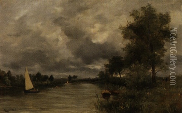 Flusslandschaft Oil Painting - Robert Charles Gustave Laurens Mols