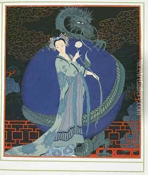 Lady with a Dragon Oil Painting - Georges Barbier