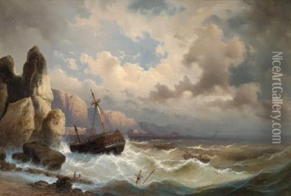 Caravelle Sul Mare In Tempesta Oil Painting - Per I Krafft