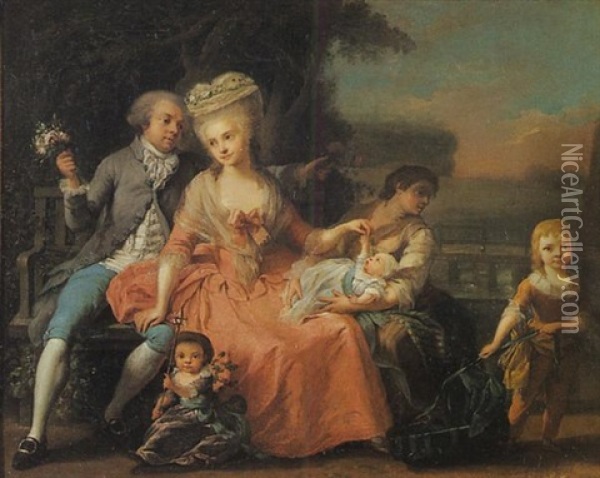 Portrait D'un Couple Et De Ses Enfants Oil Painting - Jean-Baptiste Charpentier the Elder