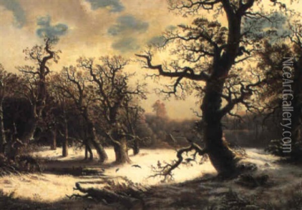 Eichenwald Im Winter Oil Painting - Eduard Schleich the Elder