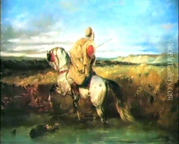 Lone Arab On Horseback Oil Painting - Adolf Schreyer