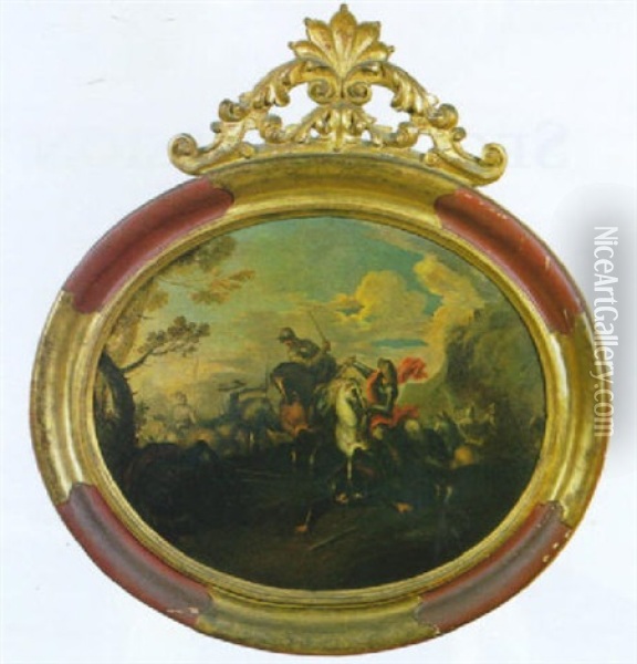 Sosta Di Cavalieri Turchi, Con Un Accampamento Militare In Lontananza Oil Painting - Francesco Monti