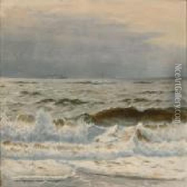 Breakers At Thenorth Sea Coast Oil Painting - Christian Vigilius Blache