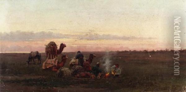 Evening Encampment Oil Painting - Richard Karlovich Zommer
