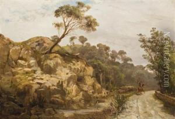 Hillside Country Road 
With Horseman Oil Painting - Abraham Louis Buvelot