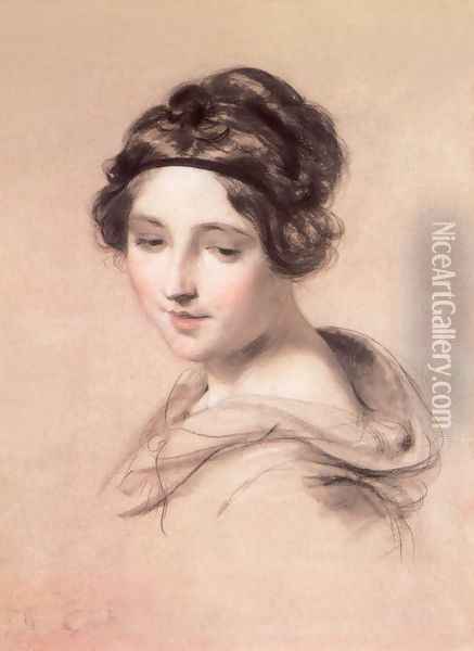 Fiatal no, 1840 Oil Painting - Karoly Brocky
