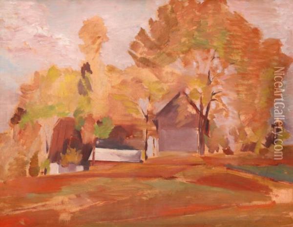 Cottages On The Village Green Oil Painting - Jan Trampota