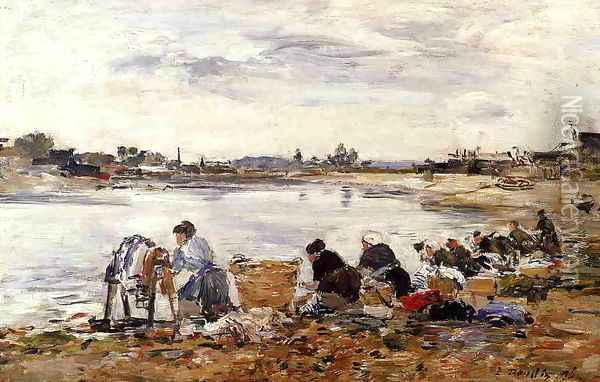 Laundresses on the Banks of the Touques1 1895 Oil Painting - Eugene Boudin
