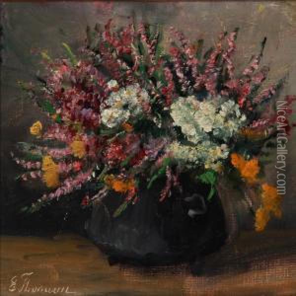 Still Life With Colourful Flowers In A Vase Oil Painting - Emmy Marie Caroline Thornam