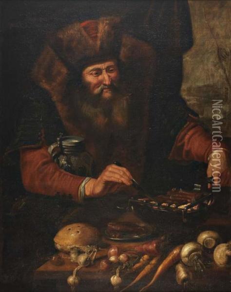 Figura Masculina Cozinhando, Alegoria Ao Inverno Oil Painting - Joachim I Von Sandrart