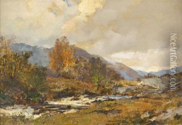 On The River Chon, Aberfoyle Oil Painting - Archibald Kay