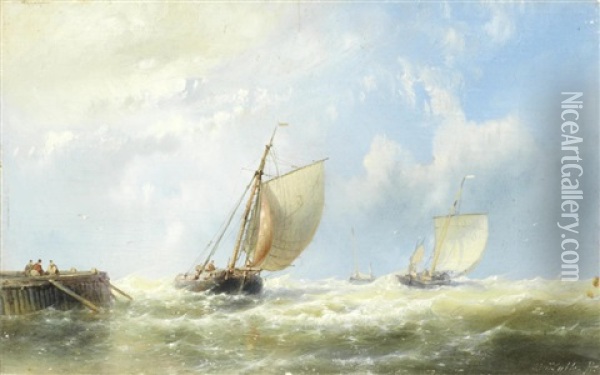 Sailing Boats Off The Jetty Oil Painting - Abraham Hulk the Elder